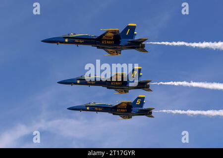 McDonnell Douglas F/A 18 Hornet des Demonstrationsteams der US Navy die Blue Angels Stockfoto