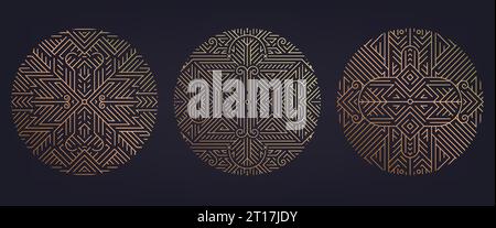 Vector-Set mit Art-Deco-Rahmen, Anzeigen, abstrakten geometrischen Designvorlagen für Luxusprodukte. Lineare Ornamentskompositionen, Jahrgang. Für verwenden Stock Vektor