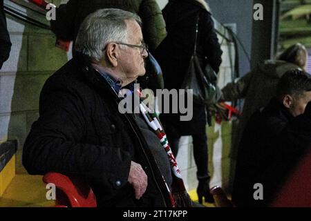 Wrexham, Großbritannien. Oktober 2023. Dafydd Ewan schaut sich die erste Hälfte an. Wales gegen Gibraltar in einem internationalen Freundschaftsspiel auf dem Rennplatz am 11. Oktober 2023. Quelle: Lewis Mitchell/Alamy Live News Stockfoto