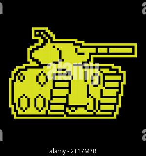 Lineares Symbol, Kampfpanzer mit langem Lauf zum Abfeuern von Geschossen auf den Feind. Schwere Artilleriegeräte. Einfache Schwarzweiß-Vektorisolierung Stock Vektor