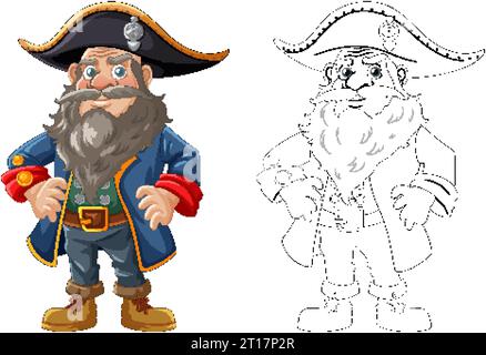 Eine Vektor-Cartoon-Illustration einer Piratenfigur, die einen Hut trägt und umrissen ist Stock Vektor