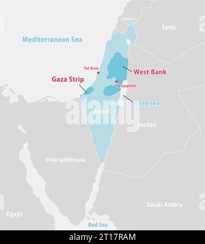 Karte des Palästinensischen Krieges (Israel, Palästina und Gazastreifen) und der umliegenden Länder Stock Vektor