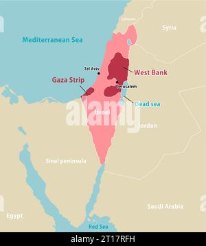 Karte des Palästinensischen Krieges (Israel, Palästina und Gazastreifen) und der umliegenden Länder Stock Vektor