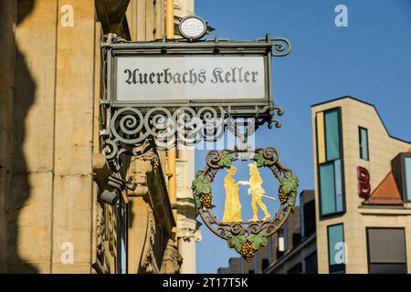 Aushängeschild, Auerbachs Keller, Mädlerpassage, Leipzig, Sachsen, Deutschland Stockfoto