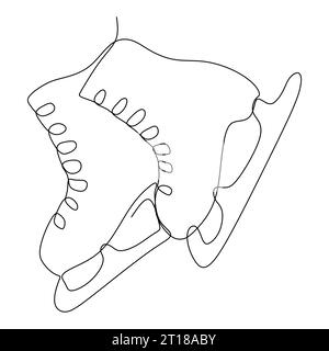 Durchgehende eine Linie figuraler Schlittschuhe, die in Silhouette auf weißem Hintergrund hängen. Linear stilisierte Vektorillustration. Minimalistisch, Winter Stock Vektor