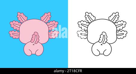 Legen Sie Vektor-Axolotl mehrfarbig und Schwarz und weiß fest. Kawaii Clip Art Tier. Stock Vektor