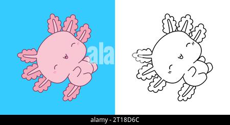 Clipart Axolotl mehrfarbig und schwarz-weiß. Niedliches Clip-Art-Tier. Stock Vektor