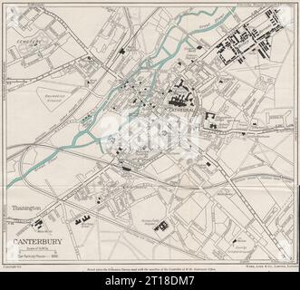 CANTERBURY Vintage Stadt-/Stadtplan. Kent. WARD LOCK 1954 alte Karte Stockfoto