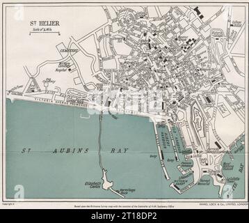 ST. HELIER Vintage Stadt-/Stadtplan. Jersey Channel Islands. WARD LOCK 1954 MAP Stockfoto