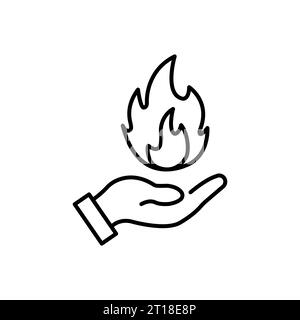 Hand mit Feuersymbol auf weißem Hintergrund. Vektorabbildung Stock Vektor