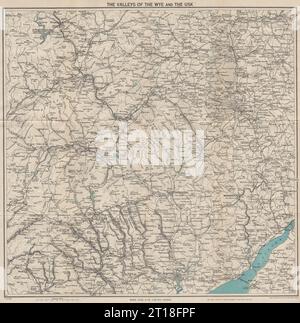 WYE UND USK VALLEYS. Newport Monmouth Merthyr Tydfil Hereford Pontypridd 1953 Karte Stockfoto