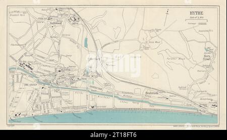 HYTHE klassischer Touristenort Stadtplan. Kent. WARD LOCK 1924 alte Karte Stockfoto