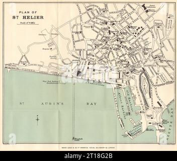 ST. HELIER Vintage Stadt-/Stadtplan. Jersey Channel Islands. WARD LOCK 1911 MAP Stockfoto