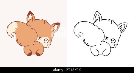 Kawaii Clipart Eichhörnchen Illustration und für Ausmalseite. Lustiges Kawaii Eichhörnchen. Stock Vektor