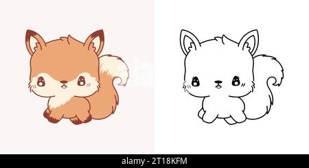 Niedliches Eichhörnchen Clipart für Malseite und Illustration. Happy Clip Art Eichhörnchen. Stock Vektor