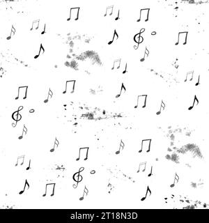 Aquarellfarbe Schwarz-weiß künstlerischer Musikhintergrund - nahtloses Muster Stockfoto