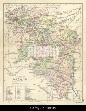 „County of Lanark“. Lanarkshire. Gemeinden. BARTHOLOMEW 1886 alte antike Karte Stockfoto