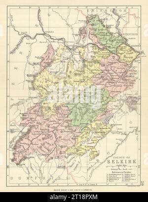 „Grafschaft Selkirk“. Selkirkshire. Gemeinden. BARTHOLOMEW 1886 alte antike Karte Stockfoto