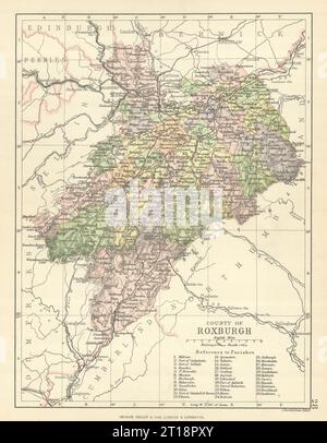 „County of Roxburgh“. Roxburghshire. Gemeinden. BARTHOLOMEW 1886 alte Karte Stockfoto