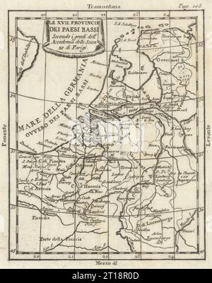 Le XVII Provincie dei Paesi Bassi. Benelux Siebzehn Provinzen. Karte BUFFIER 1788 Stockfoto