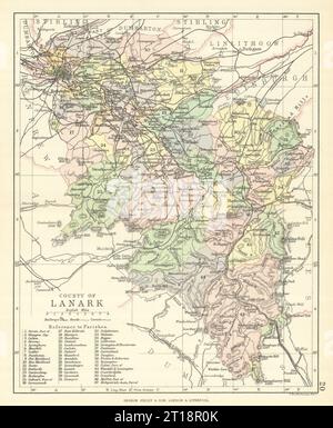 „County of Lanark“. Lanarkshire. Gemeinden. BARTHOLOMEW 1888 alte antike Karte Stockfoto