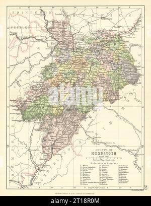 „County of Roxburgh“. Roxburghshire. Gemeinden. BARTHOLOMEW 1888 alte Karte Stockfoto