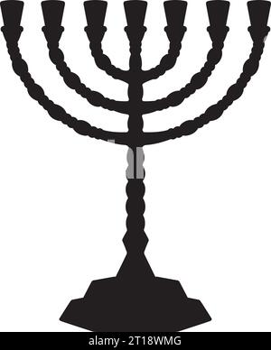 Menora Symbol von israel, ausgeschnittene Vektorillustration, Silhouette auf weißem Hintergrund Stock Vektor