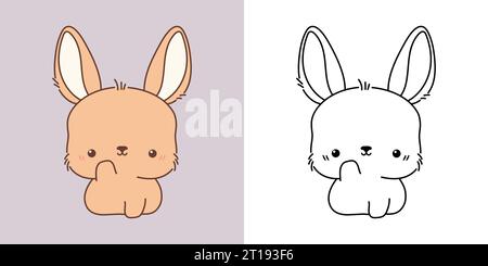 Kawaii Bunny Clipart mehrfarbig und schwarz und weiß. Süßer Kawaii Hase Stock Vektor