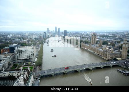 Blick auf Westminster vom London Eye. Stockfoto