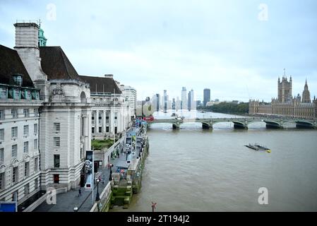 Blick auf Westminster vom London Eye. Stockfoto