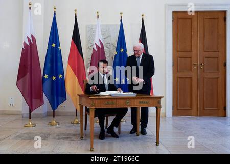 Bundespräsident Frank-Walter Steinmeier empfängt Scheich Tamim bin Hamad bin Khalifa Al Thani Bundespräsident Frank-Walter Steinmeier empfängt Ministerpräsident Emir des Staates Katar, Scheich Tamim bin Hamad bin Khalifa Al Thani im Schloss Bellevue Berlin Berlin GER *** Bundespräsident Frank Walter Steinmeier empfängt Scheich Tamim bin Hamad bin Khalifa Al Thani Bundespräsident Frank Walter Steinmeier empfängt Premierminister Emir des Landes Katar, Scheich Tamim bin Hamad bin Khalifa Al Thani im Schloss Bellevue Berlin Berlin GER Stockfoto