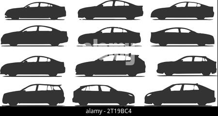 Satz von schwarzen Auto-Silhouetten isoliert auf weißem Hintergrund, Vektor-Illustration Stock Vektor