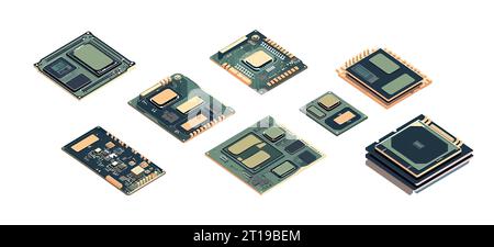 CPU Set Flat Cartoon isoliert auf weißem Hintergrund. Isometrische Vektordarstellung Stock Vektor