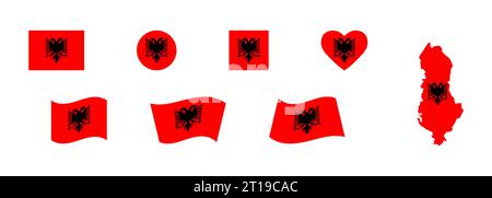 Albanien Karte und Flaggen setzen. Isoliertes Schild Symbol Land. Illustration der Weltgeographie. Symbol für isolierten Vektor Stock Vektor