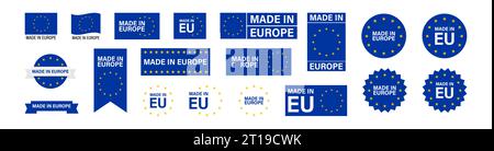 Hergestellt in Europa, flaches Symbol für Banner-Design. Isolierte Vektordarstellung Stock Vektor