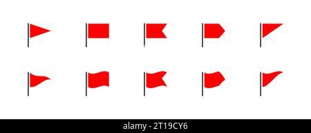 Symbol für rote Flagge gesetzt. Isoliertes Konzept von Zeiger, Tag und wichtiges Zeichen. Vektorabbildung Stock Vektor