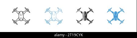 Drohnen-Quadcopter setzen ein isoliertes Symbol auf weißen Hintergrund. Fliegender Hubschrauber, Foto- und Videotechnik. Vektorabbildung Stock Vektor