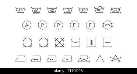 Symbole für die Wäschepflege. Symbol für das Waschen der schwarzen Linie. Isolierte Vektordarstellung Stock Vektor