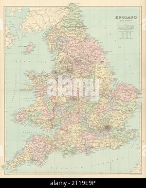 England und Wales in den Countys. Eisenbahnen. Groß 68 x 55 cm. STANFORD 1894 alte Karte Stockfoto