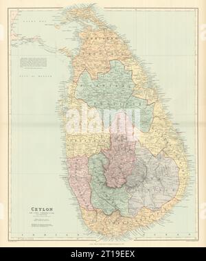 Ceylon. Sri Lanka. Provinzen und Eisenbahnen. Groß 66 x 53 cm. STANFORD 1894 alte Karte Stockfoto