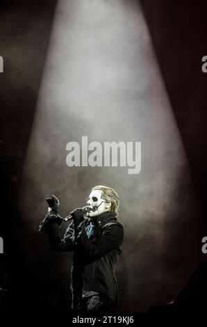 Papa Emeritus IV (Tobias Forge) von Ghost tritt beim AthensRocks Festival im Olympischen Komplex Athen/Griechenland auf, Juni 2023 Stockfoto