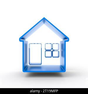 House Concept 3D gestyltes blaues Rendering auf weißem Hintergrund Stockfoto