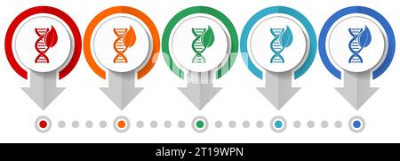 GMO-Vektor-Symbolsatz, flache Infografikvorlage, Zeigerkonzeptsymbole in 5 Farboptionen für Webdesign und mobile Anwendungen Stock Vektor