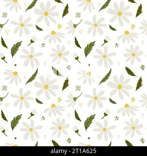 Weiße Kamillenblüten. Nahtloses Muster des Kamillenvektors. Niedliche, runde Blumenkopf Pflanzen-Natur-Kollektion. Dekorationselement. Flaches Design für Stock Vektor