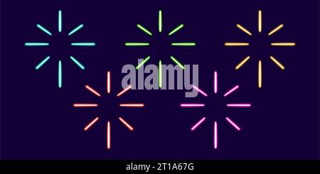 Stellen Sie abstrakte Figuren ein leuchtendes Desktop-Symbol, einen Neon-Aufkleber, eine Neon-Salutfigur, eine leuchtende Figur, geometrische Neon-Figuren ein Stockfoto