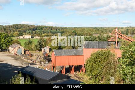 Blick auf das Beamish Museum Pit Head and Yard, England, Großbritannien Stockfoto