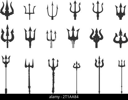 Trident Silhouetten, Pitchfork Silhouette, Trident svg, Trident Icon Set Stock Vektor