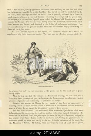 Zwei spanische Männer kämpfen ein Duell mit Navaja-Messern, Page aus Spanien von Baron K. D'Avillier illustriert von Gustave Dore, spanische Geschichte 19. Jahrhundert Stockfoto