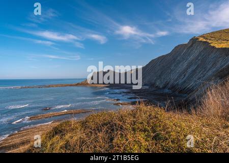 Punta de Sakoneta im Sakoneta Coast Geopark in Deba. Baskenland Stockfoto