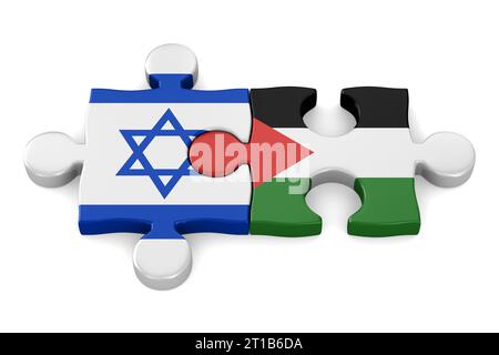 Beziehungen zwischen palästina und israel auf weißem Hintergrund. Isolierte 3D-Darstellung Stockfoto